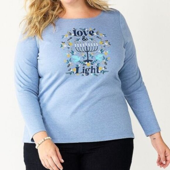 5X Plus Size CLASSIC TEE HANUKKAH LOVE & LIGHT Shirt Top Kohls Croft Barrow - Picture 1 of 2